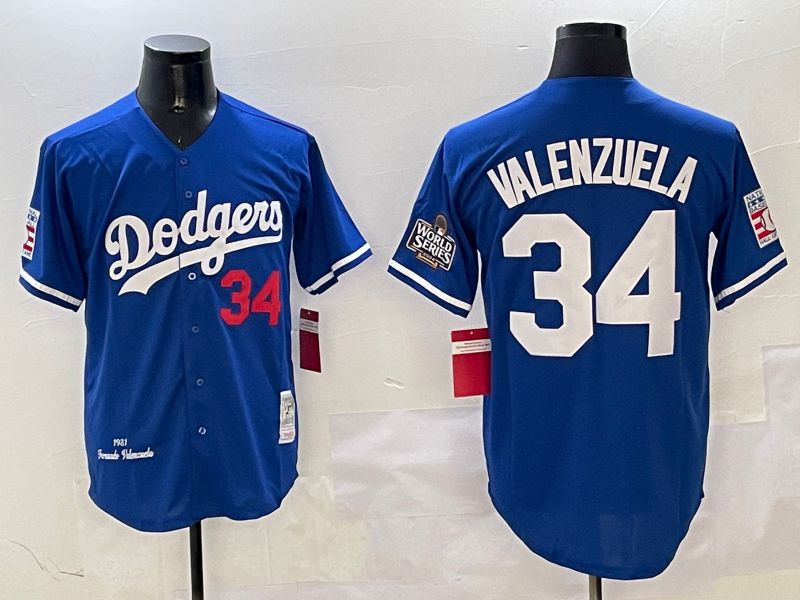 Men Los Angeles Dodgers 34 Valenzuela Blue Throwback Game 2025 Nike MLB Jersey style 3132